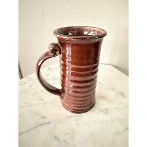 VINTAGE Coffee Mug Cup Glaze Handmade Studio Art Pottery Ribbed Glazed 12 oz